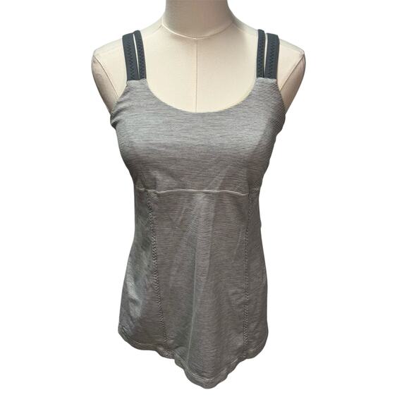 Lululemon Active Strength Tank Womens 8 Ghost Blurred‎ Grey Mini Stripe / Coal - Picture 1 of 16